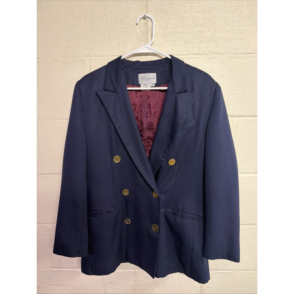 Vintage Jerome Bernard Navy Blue Double Breasted Blazer Gold Buttons Size 10